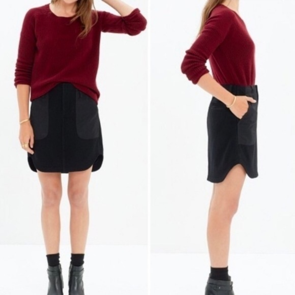 Madewell Black Wool Blend Quilted Shirttail Mini Skirt‎ Size 0